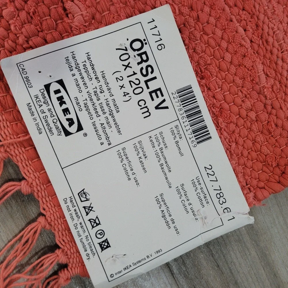 IKEA Orslev Rug 2x4 Coral Cotton Woven Tassel Throw‎ Area Rug New Tag READ